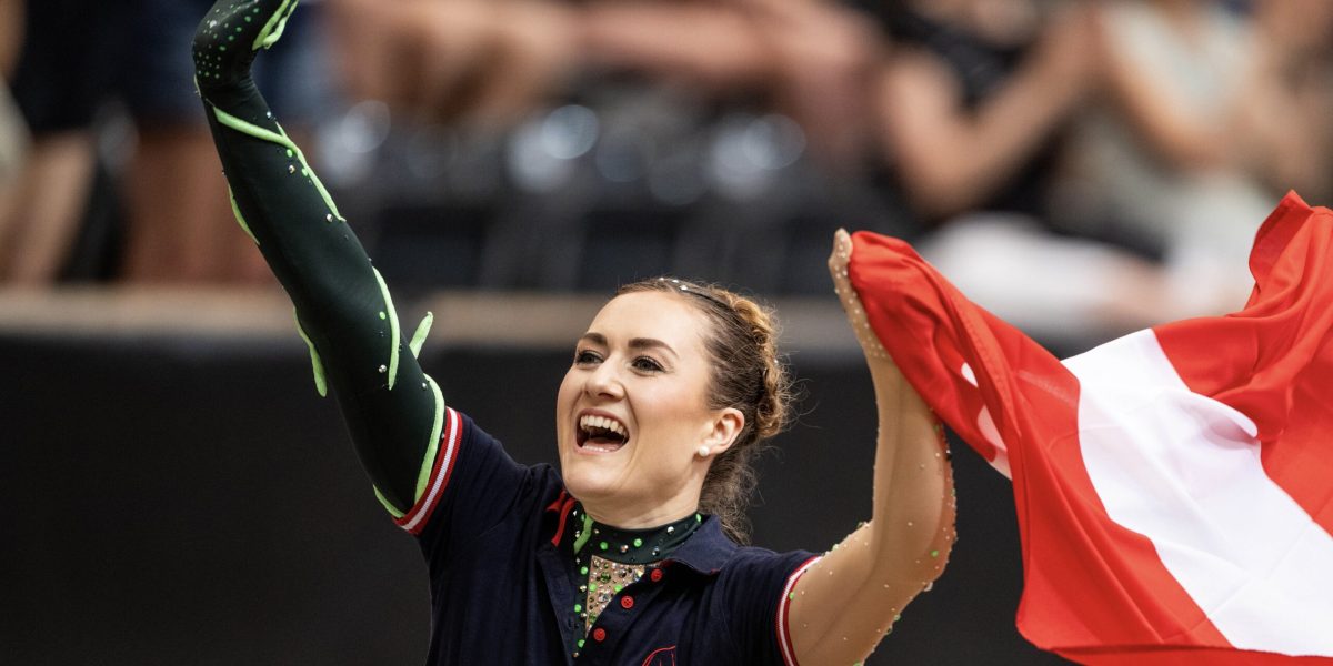 FEI Vaulting World Championship for Seniors and European Championships for Juniors and Young Vaulters, Bern 2024, SwitzerlandEVA NAGILLER of Austria reacts after her gold-winning test in Individual Senior Female during FEI Vaulting Championships in Bern, Switzerland, July 20, 2024.